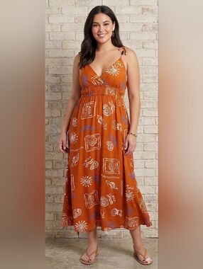 201. NWT - Patrons of Peace Rust Orange Printed Maxi Dress